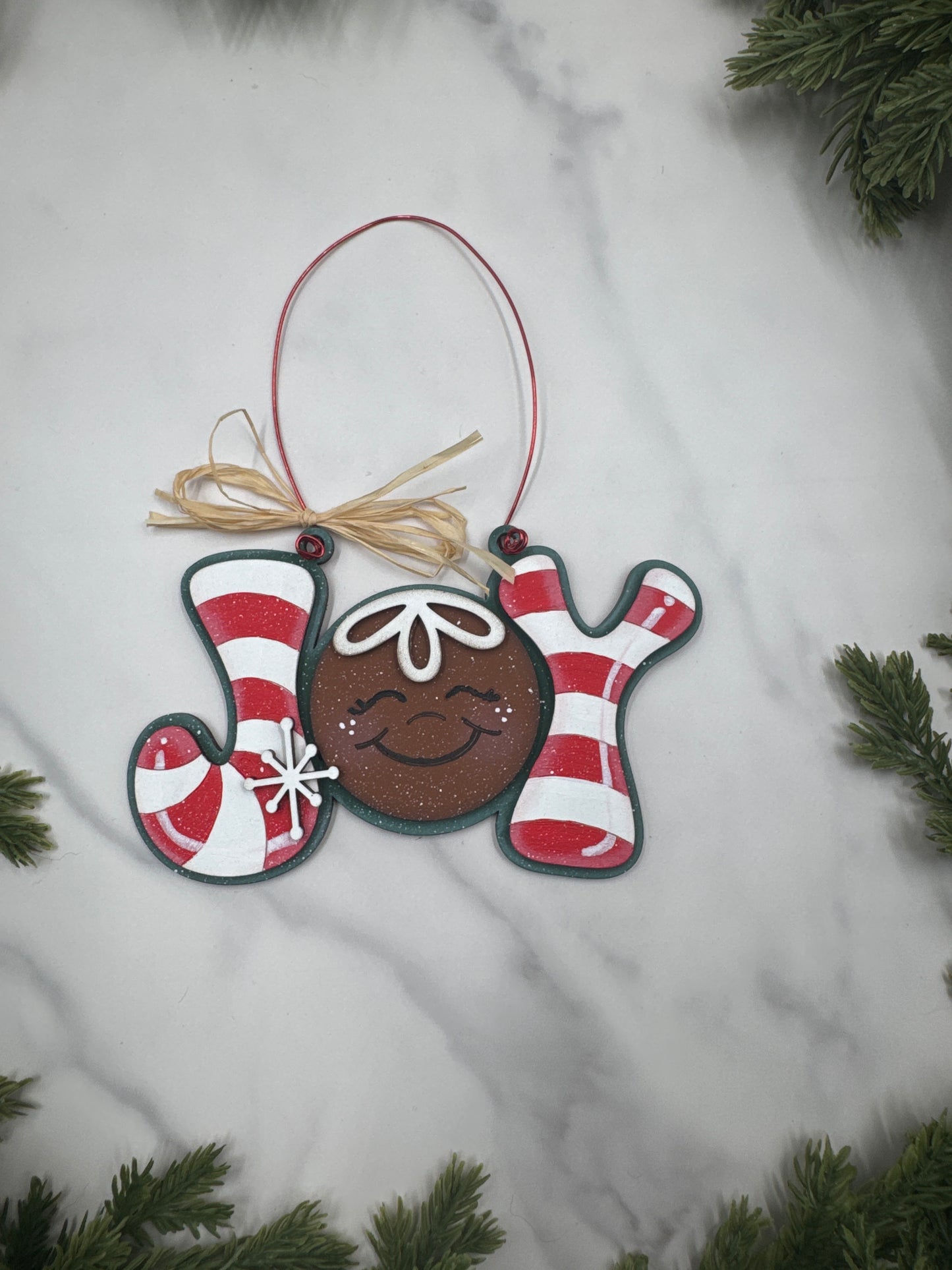 Gingerbread Joy Ornament – Handmade Wood Christmas Ornament, Candy Cane Holiday Décor, Rustic Farmhouse Ornament
