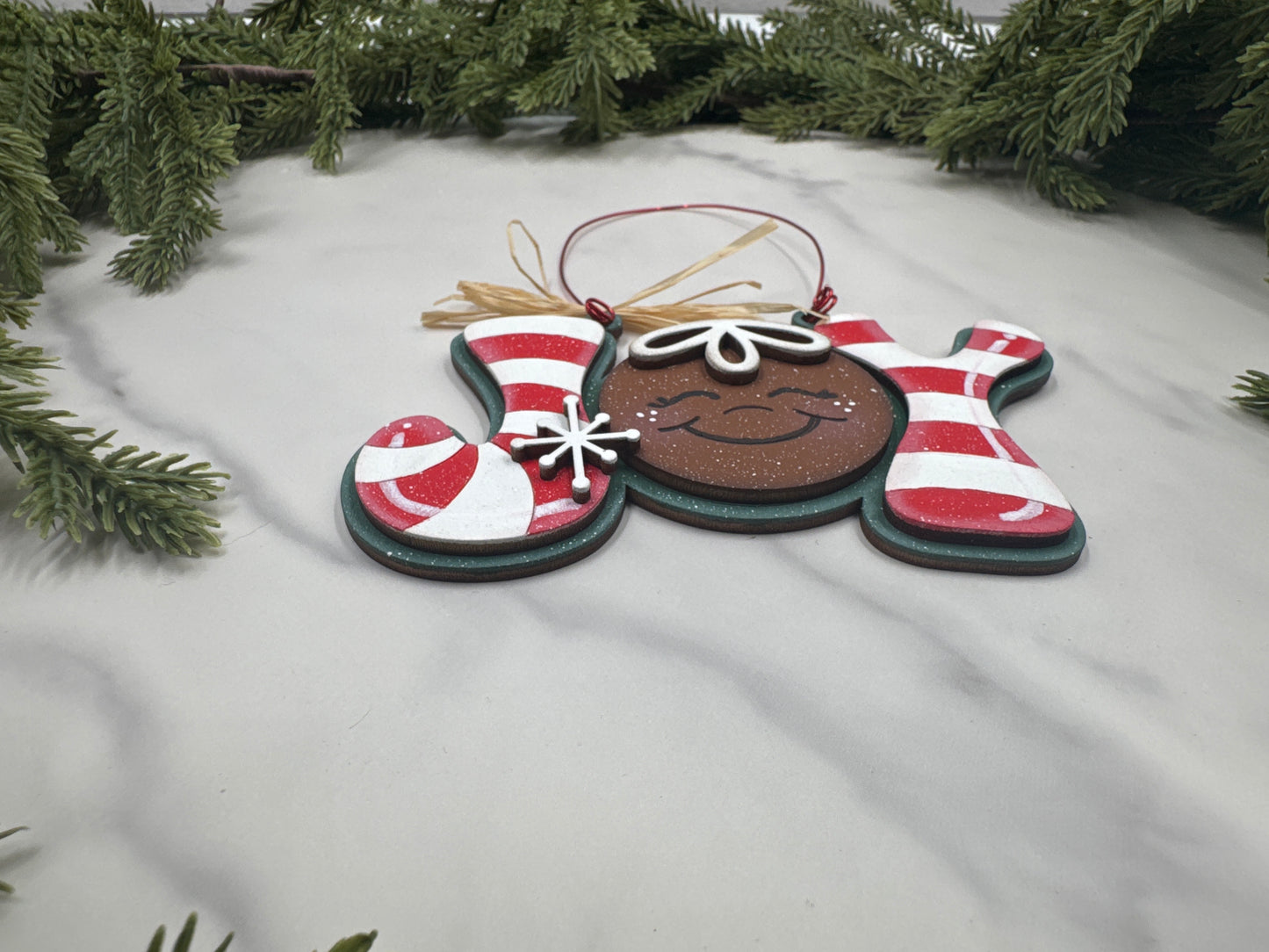 Gingerbread Joy Ornament – Handmade Wood Christmas Ornament, Candy Cane Holiday Décor, Rustic Farmhouse Ornament