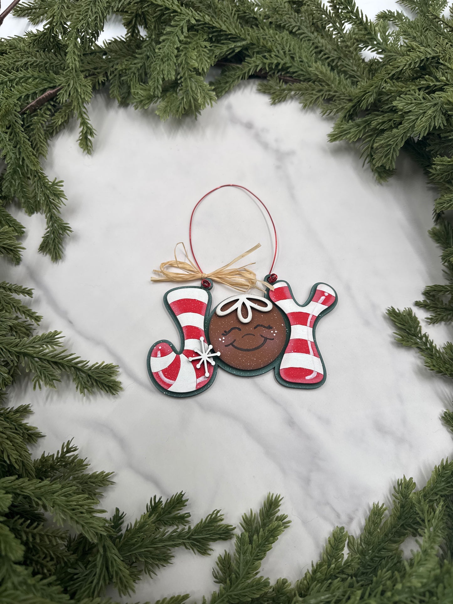 Gingerbread Joy Ornament – Handmade Wood Christmas Ornament, Candy Cane Holiday Décor, Rustic Farmhouse Ornament