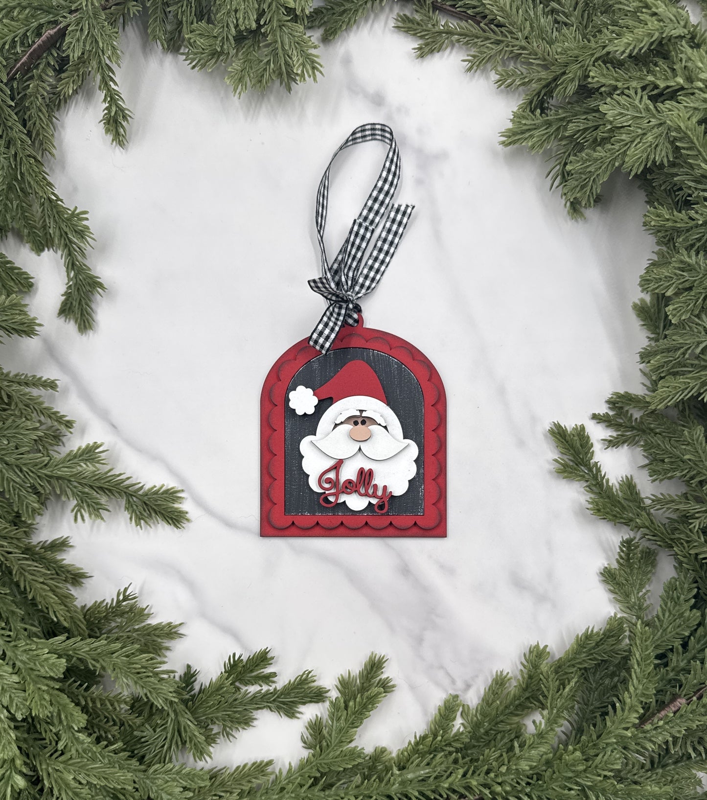 Jolly Santa Ornament – Handmade Wood Christmas Ornament, Farmhouse Holiday Décor, Festive Tree Decoration