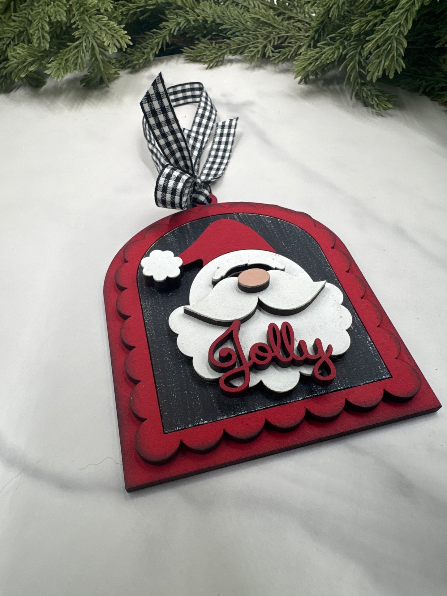 Jolly Santa Ornament – Handmade Wood Christmas Ornament, Farmhouse Holiday Décor, Festive Tree Decoration