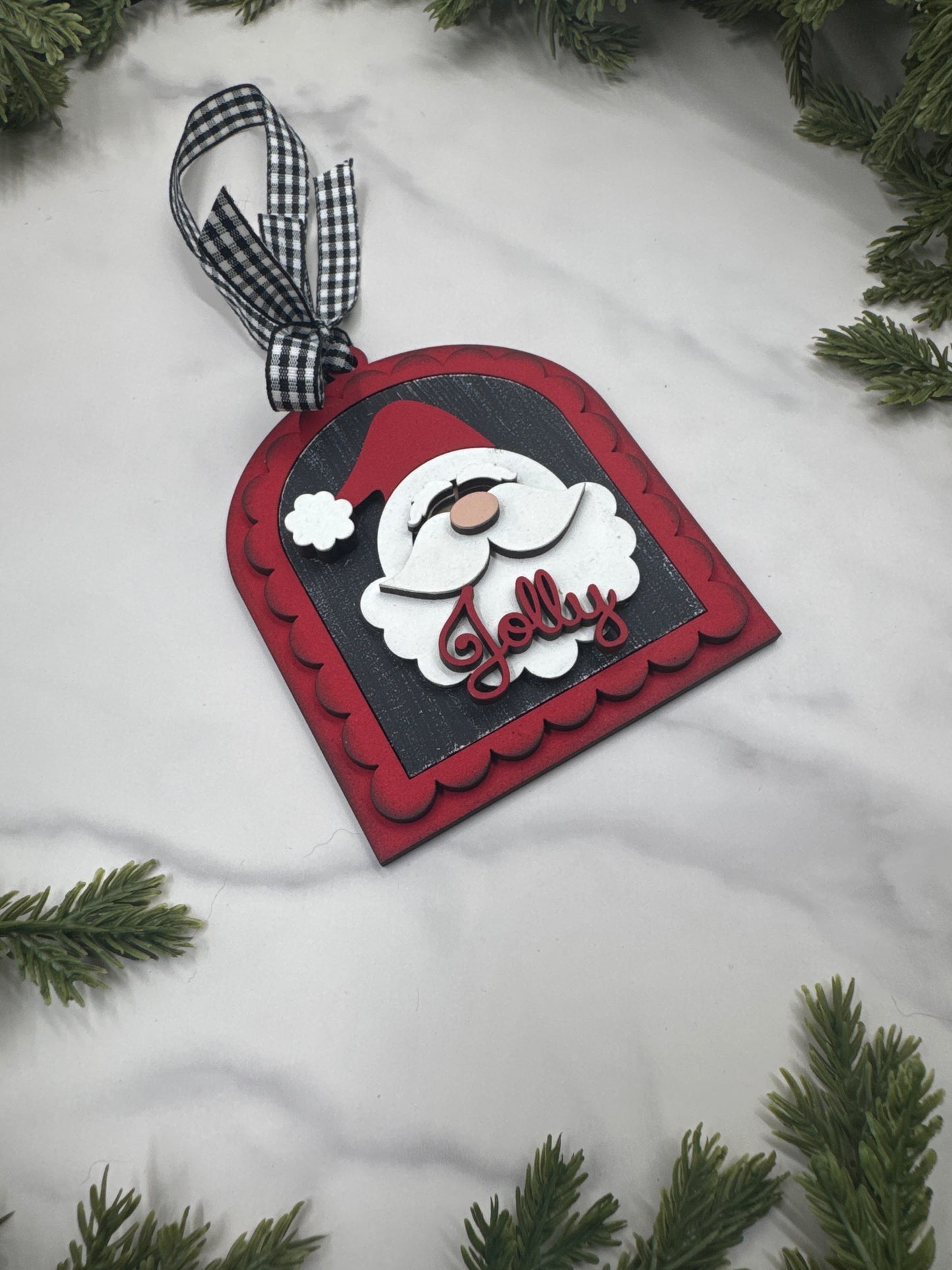 Jolly Santa Ornament – Handmade Wood Christmas Ornament, Farmhouse Holiday Décor, Festive Tree Decoration