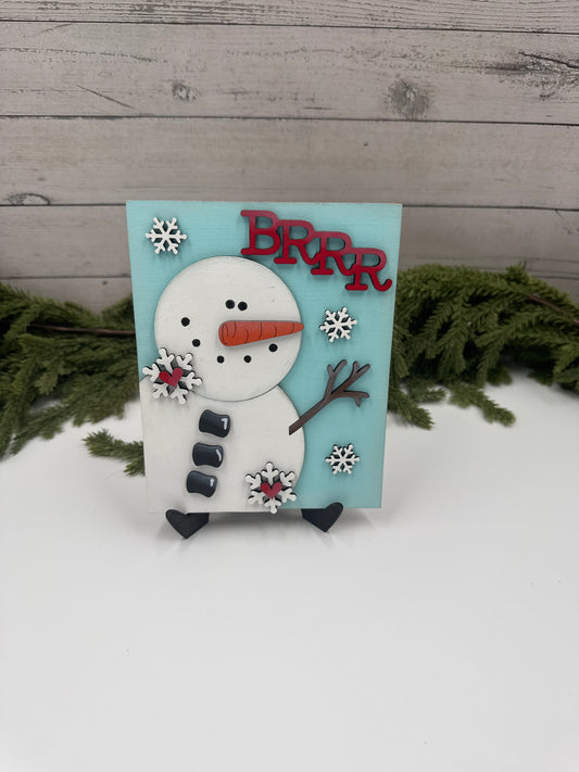 “BRRR” Winter Snowman Interchangeable Insert – 5” x 6.5” Handcrafted Wooden Sign