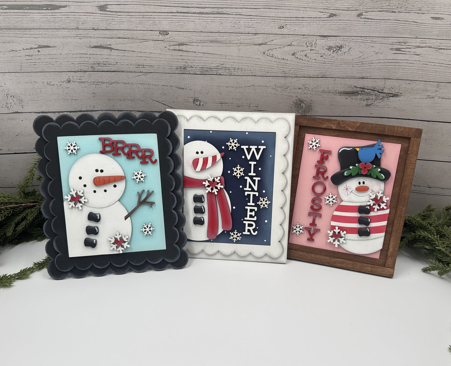 “BRRR” Winter Snowman Interchangeable Insert – 5” x 6.5” Handcrafted Wooden Sign