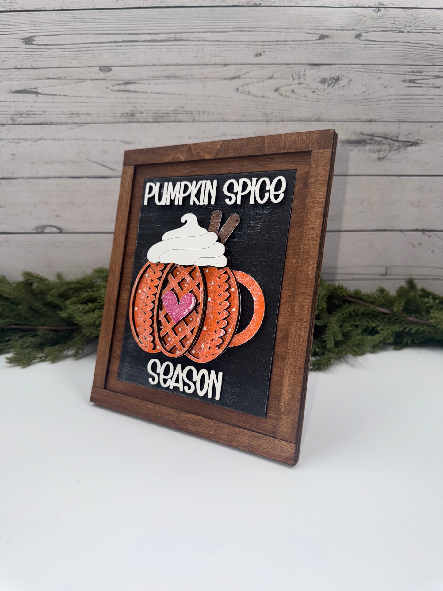 Pumpkin Spice Interchangeable Insert – 5” x 6.5” Handcrafted Wooden Fall Sign for Seasonal Holders