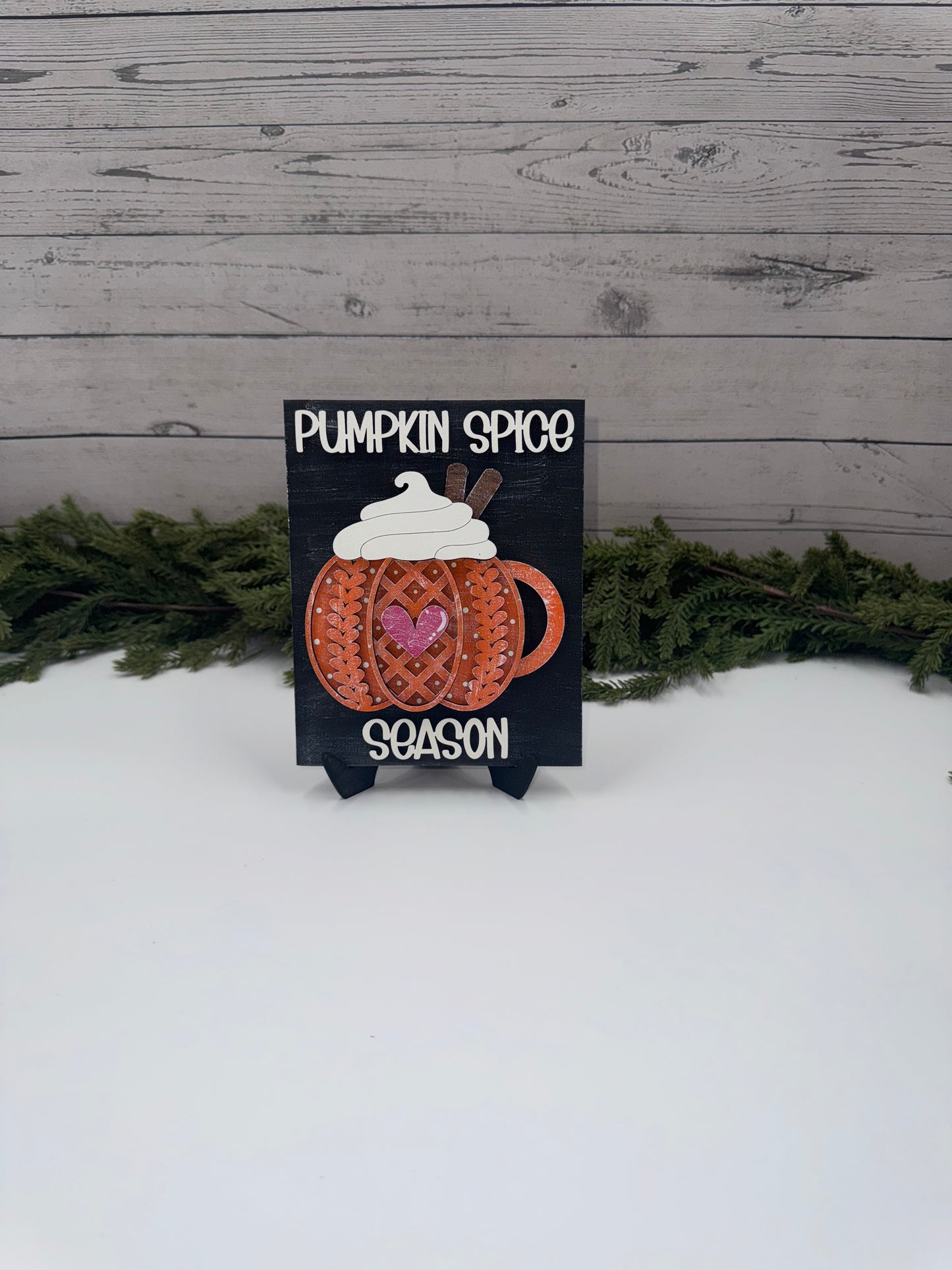Pumpkin Spice Interchangeable Insert – 5” x 6.5” Handcrafted Wooden Fall Sign for Seasonal Holders