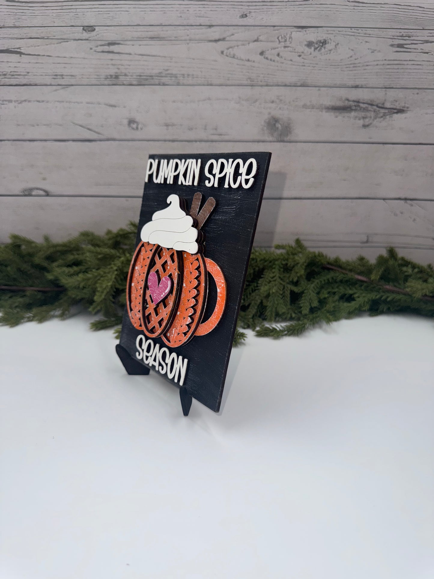 Pumpkin Spice Interchangeable Insert – 5” x 6.5” Handcrafted Wooden Fall Sign for Seasonal Holders