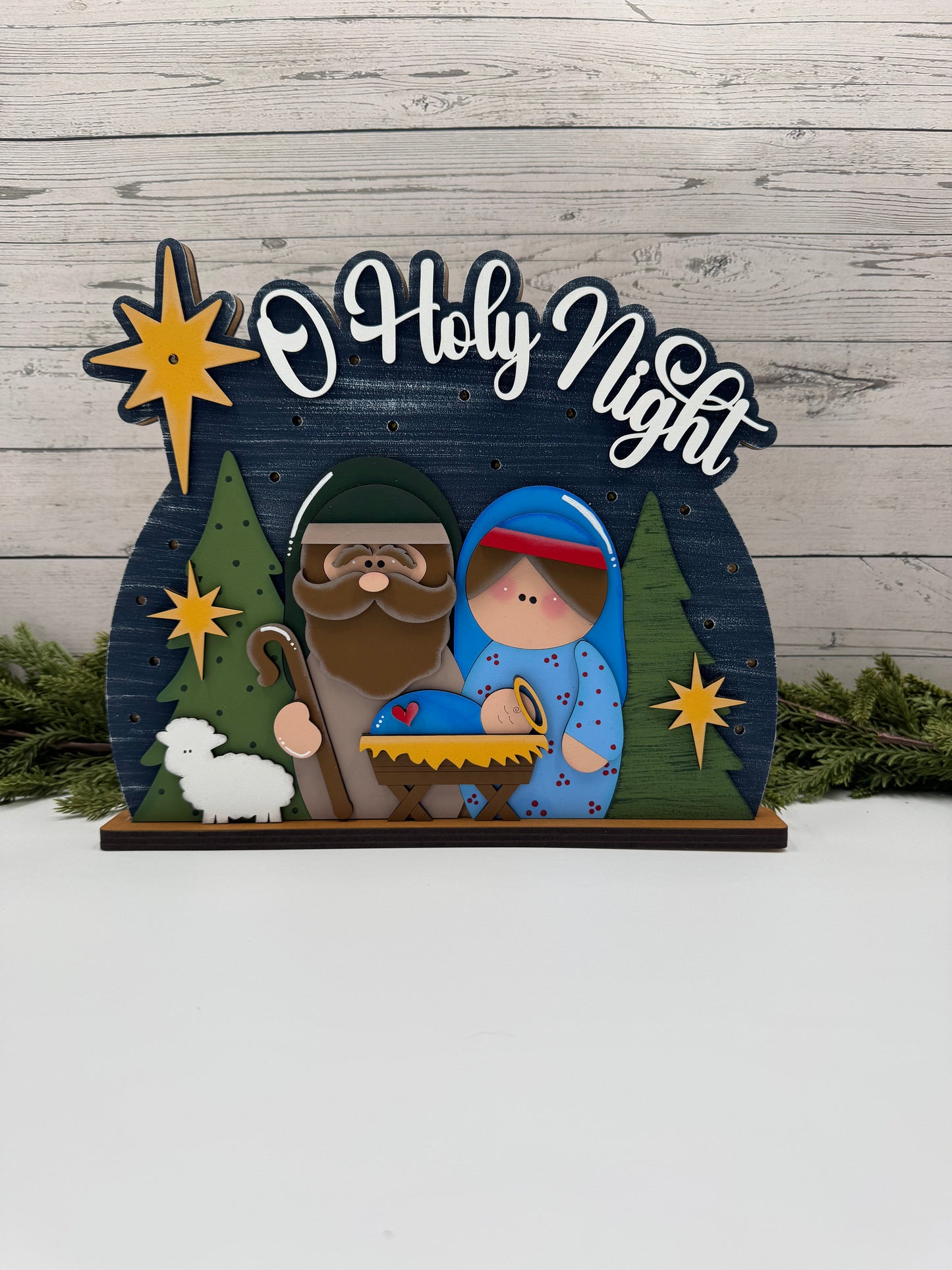 Layered Nativity Scene Shelf Sitter (with LED Lights)