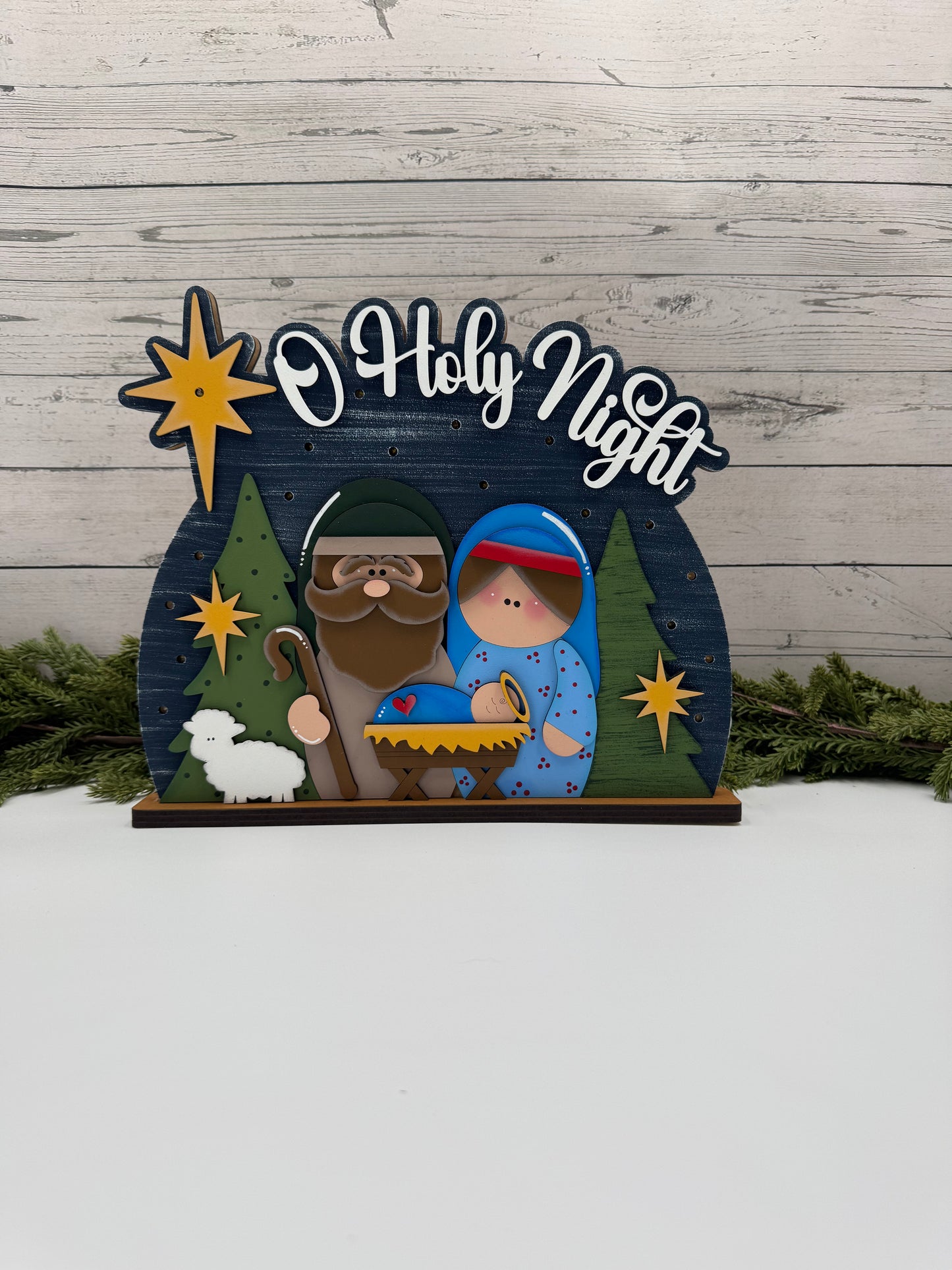 Layered Nativity Scene Shelf Sitter (with LED Lights)