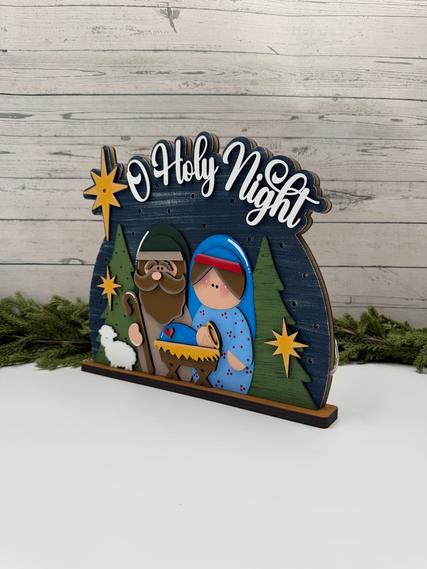 Layered Nativity Scene Shelf Sitter (with LED Lights)
