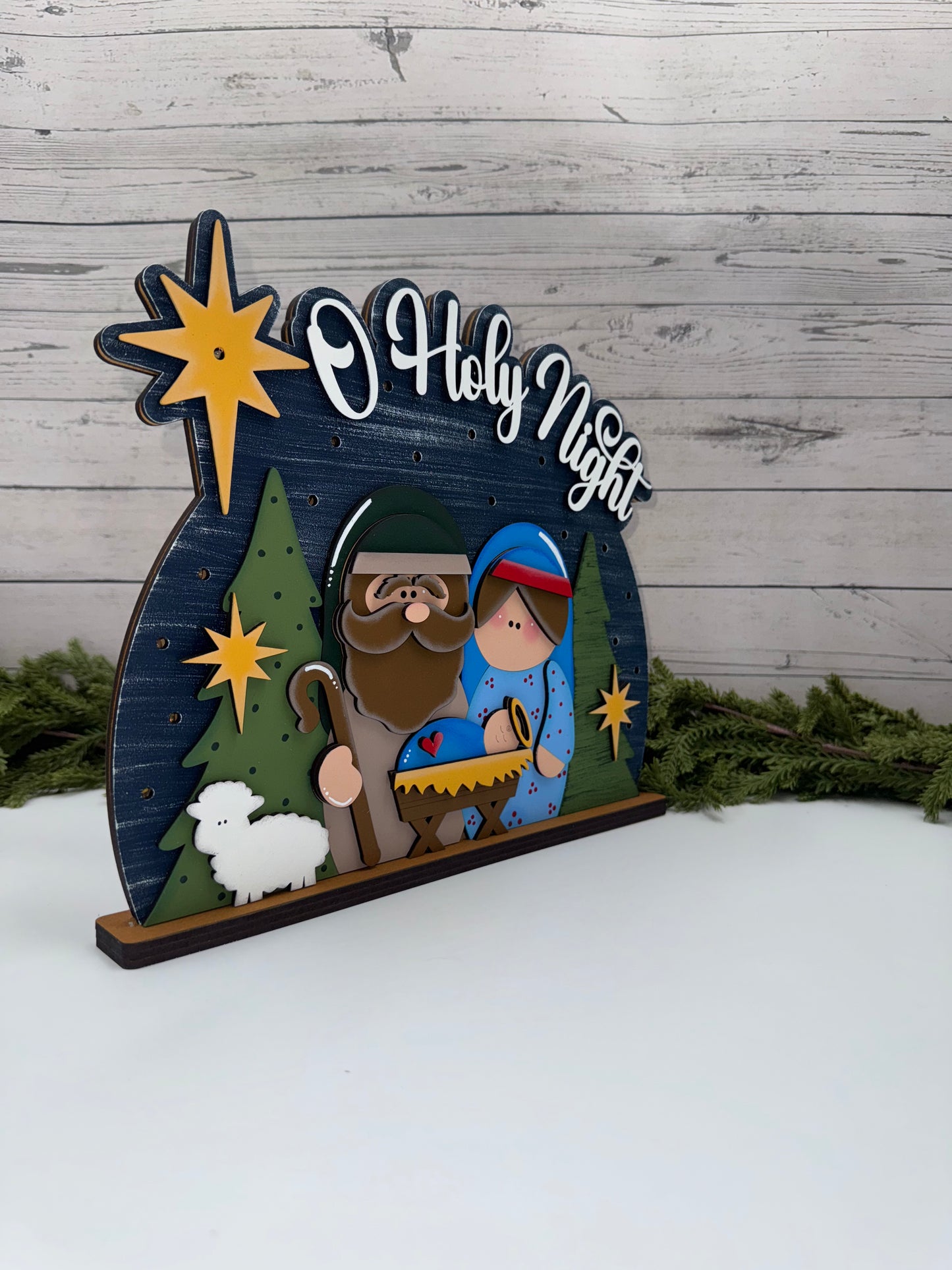 Layered Nativity Scene Shelf Sitter (with LED Lights)