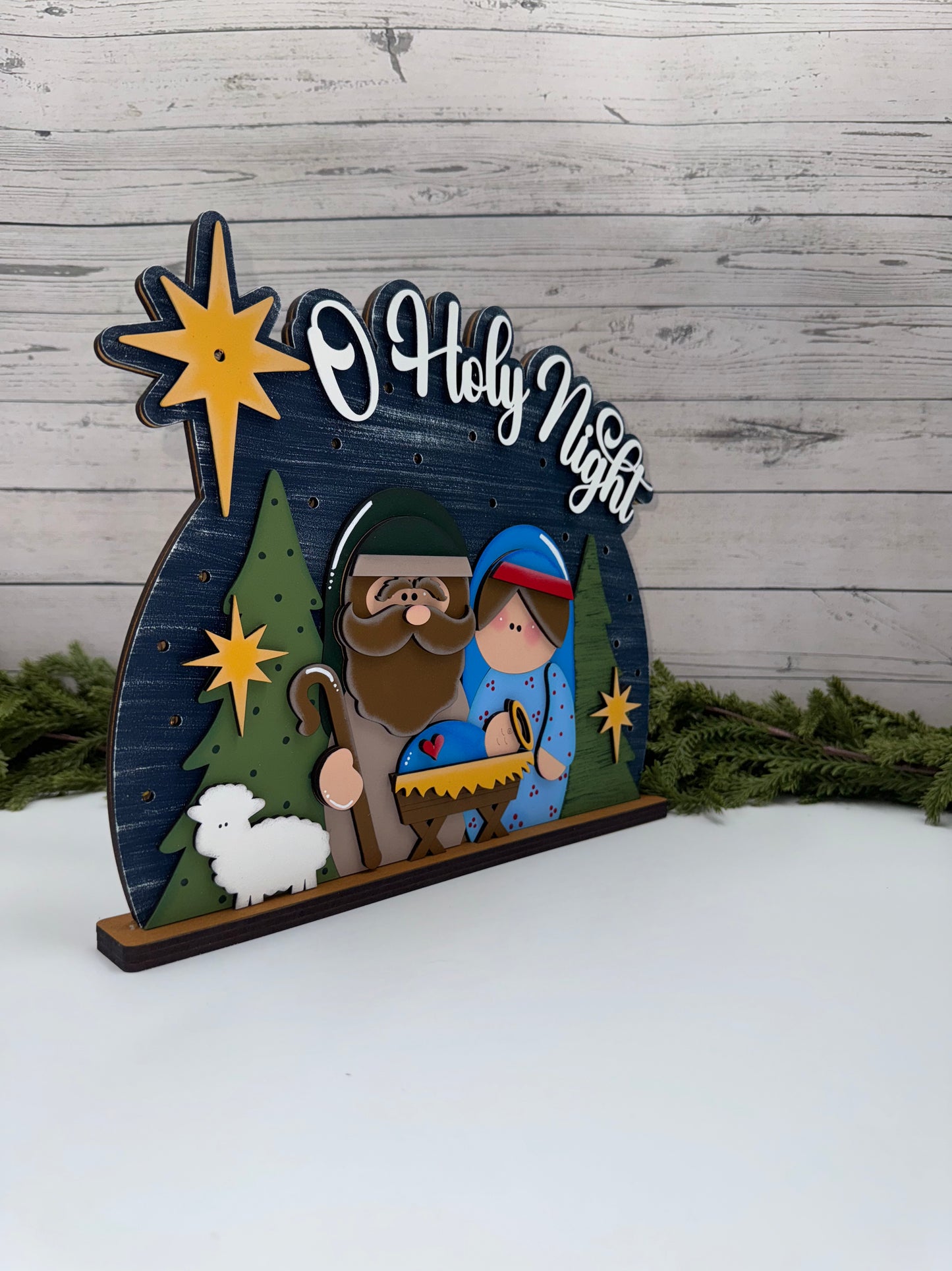 Layered Nativity Scene Shelf Sitter (with LED Lights)