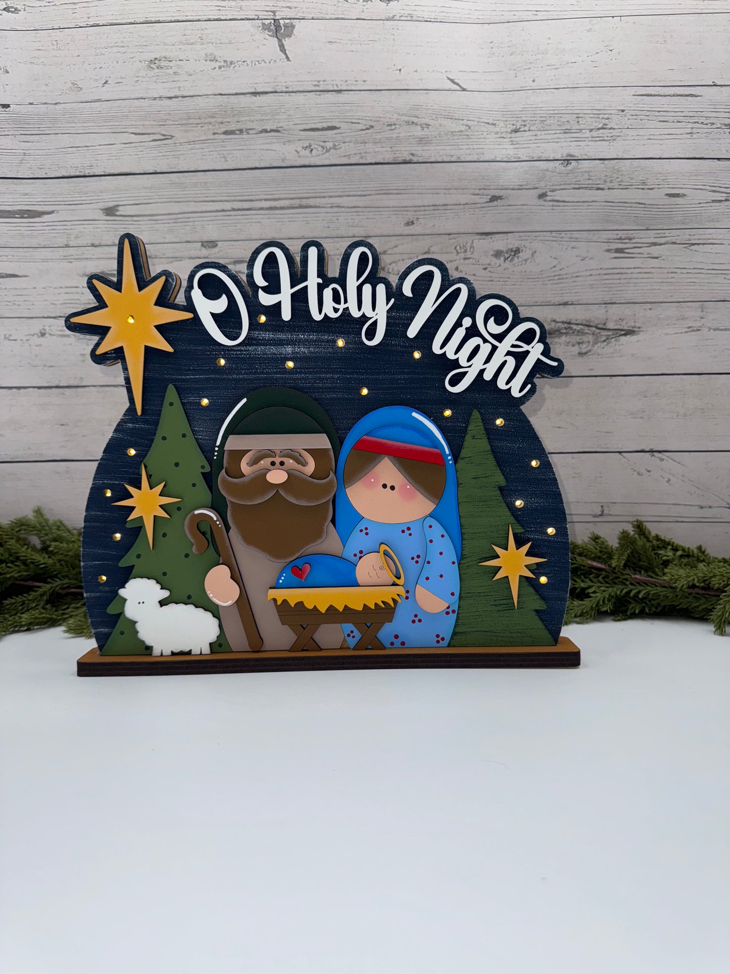 Layered Nativity Scene Shelf Sitter (with LED Lights)