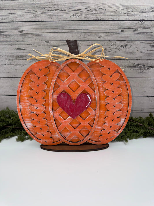 🍁 Harvest Heart Pumpkin Shelf Sitters – Handcrafted Wooden Fall Décor in Three Sizes