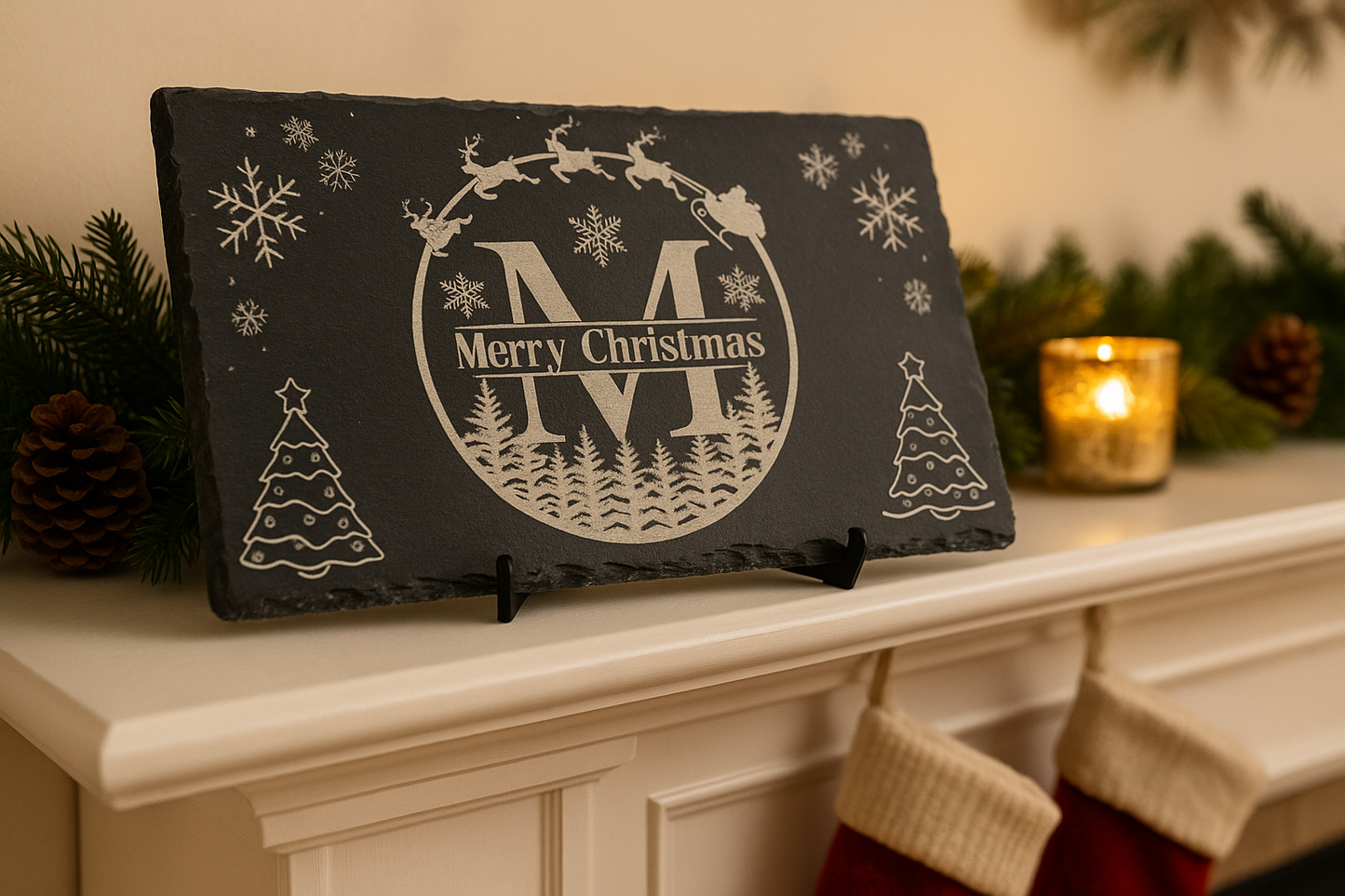 Merry Christmas Engraved Slate Plaque – Holiday Mantel & Home Décor