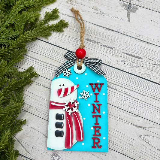 ☃️ Snowman “Winter” Ornament – Optional Gift Card Holder – Handmade Christmas Decor