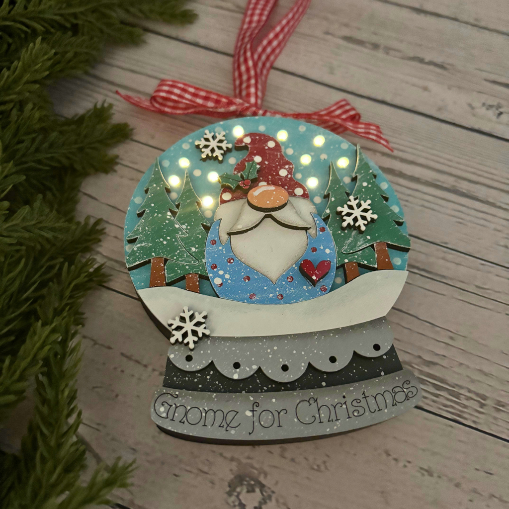 Gnome for Christmas Light-Up Ornament – Handcrafted Wooden Christmas Decor | LED Holiday Ornament | Thistle & Mill