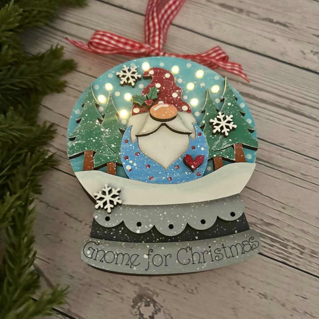 Gnome for Christmas Light-Up Ornament – Handcrafted Wooden Christmas Decor | LED Holiday Ornament | Thistle & Mill