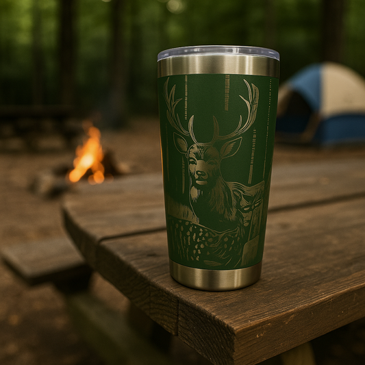 Forest Green Wildlife Engraved Tumbler – Deer & Nature Design