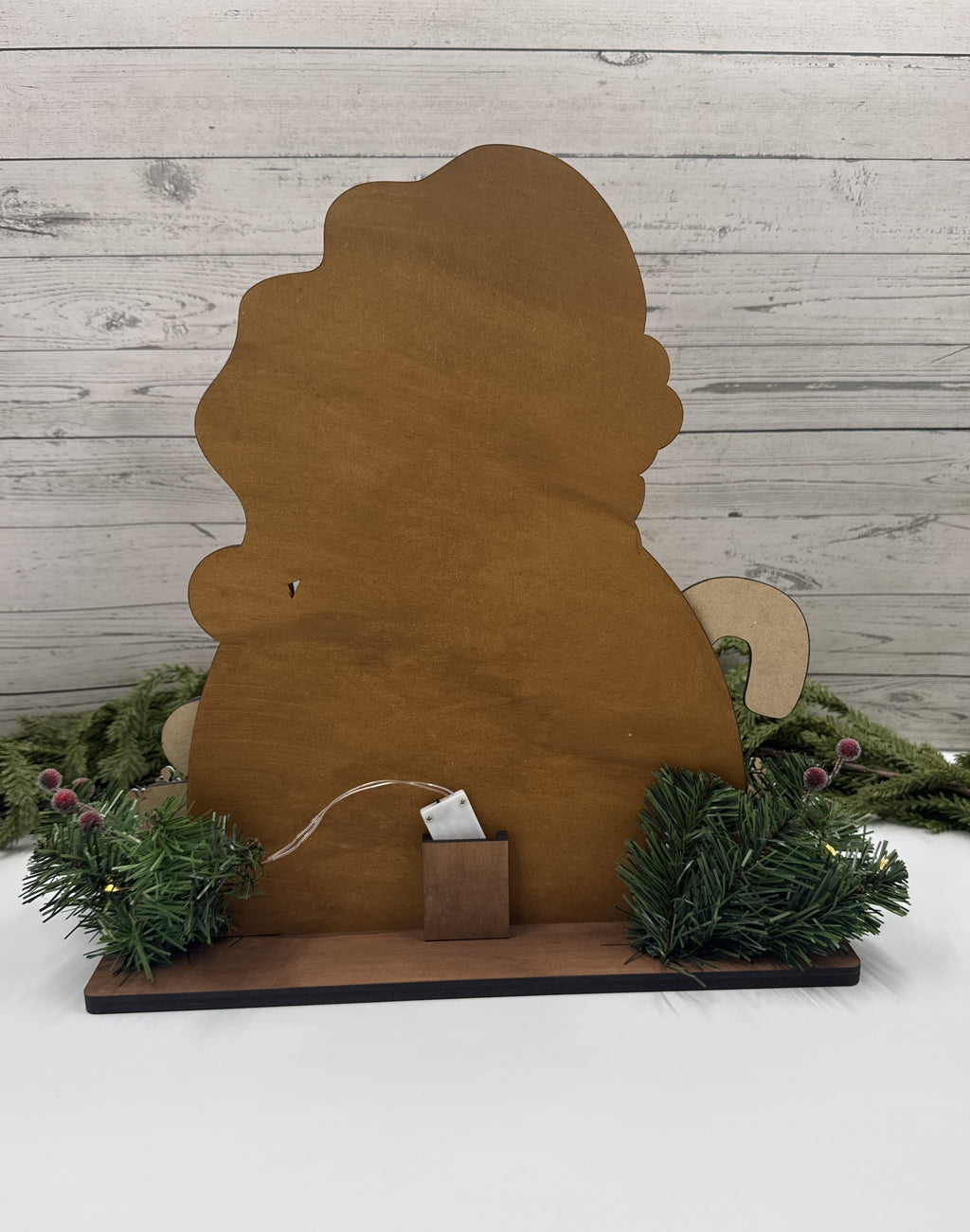 Handmade Santa “Believe” Shelf Sitter with Lighted Garland – Christmas Wood Sign Décor, Holiday Mantel Accent