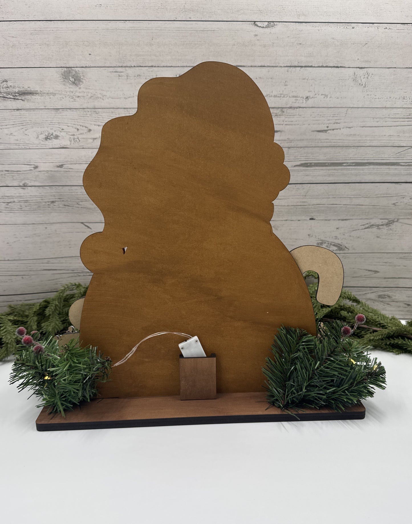 Handmade Santa “Believe” Shelf Sitter with Lighted Garland – Christmas Wood Sign Décor, Holiday Mantel Accent