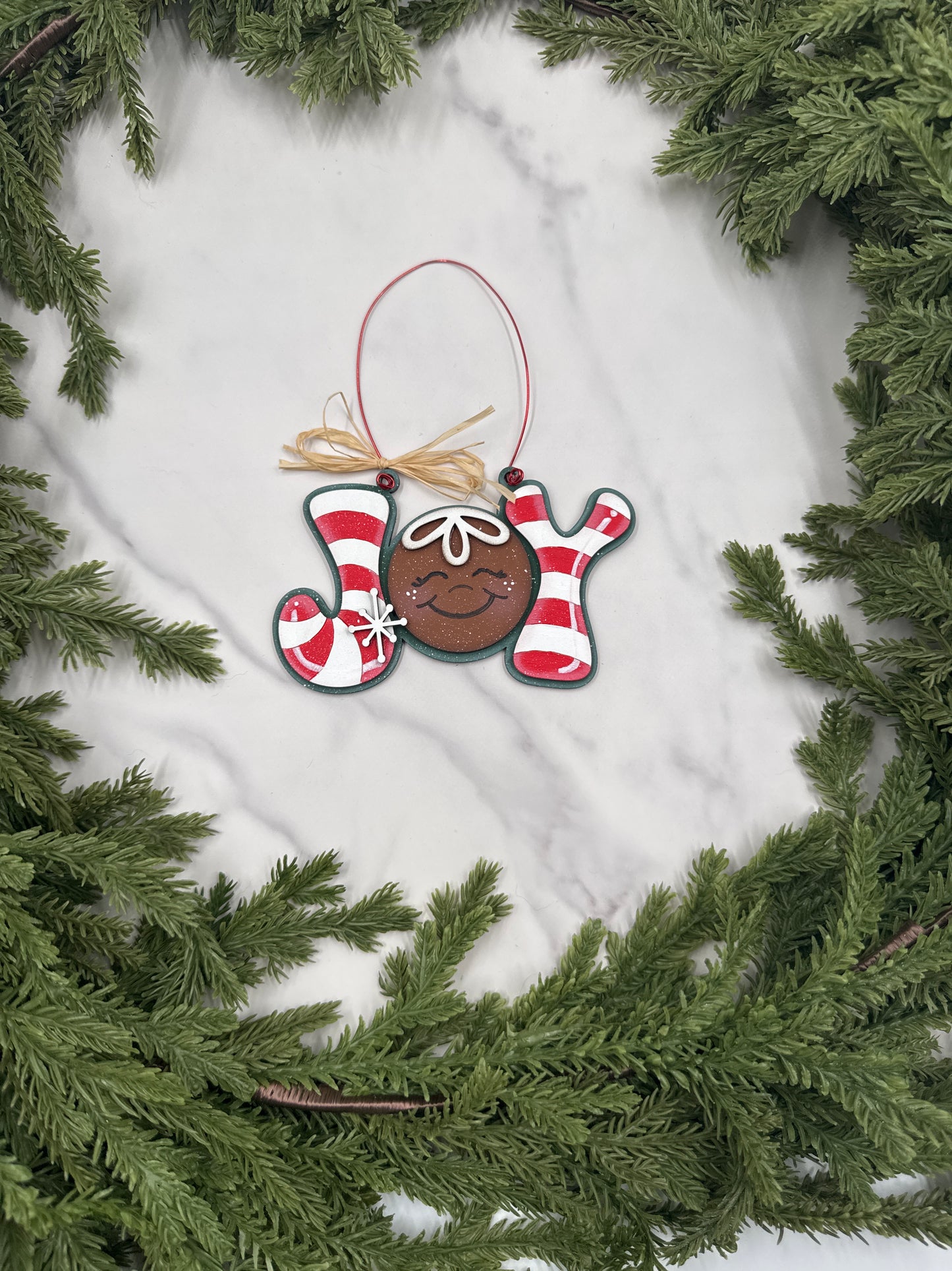 Gingerbread Joy Ornament – Handmade Wood Christmas Ornament, Candy Cane Holiday Décor, Rustic Farmhouse Ornament