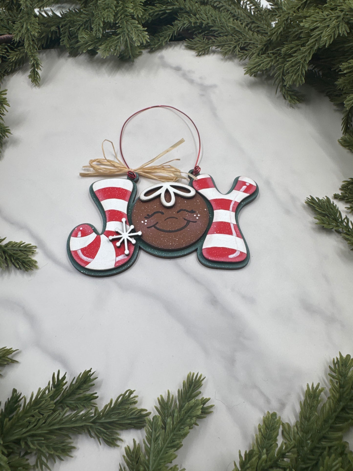 Gingerbread Joy Ornament – Handmade Wood Christmas Ornament, Candy Cane Holiday Décor, Rustic Farmhouse Ornament