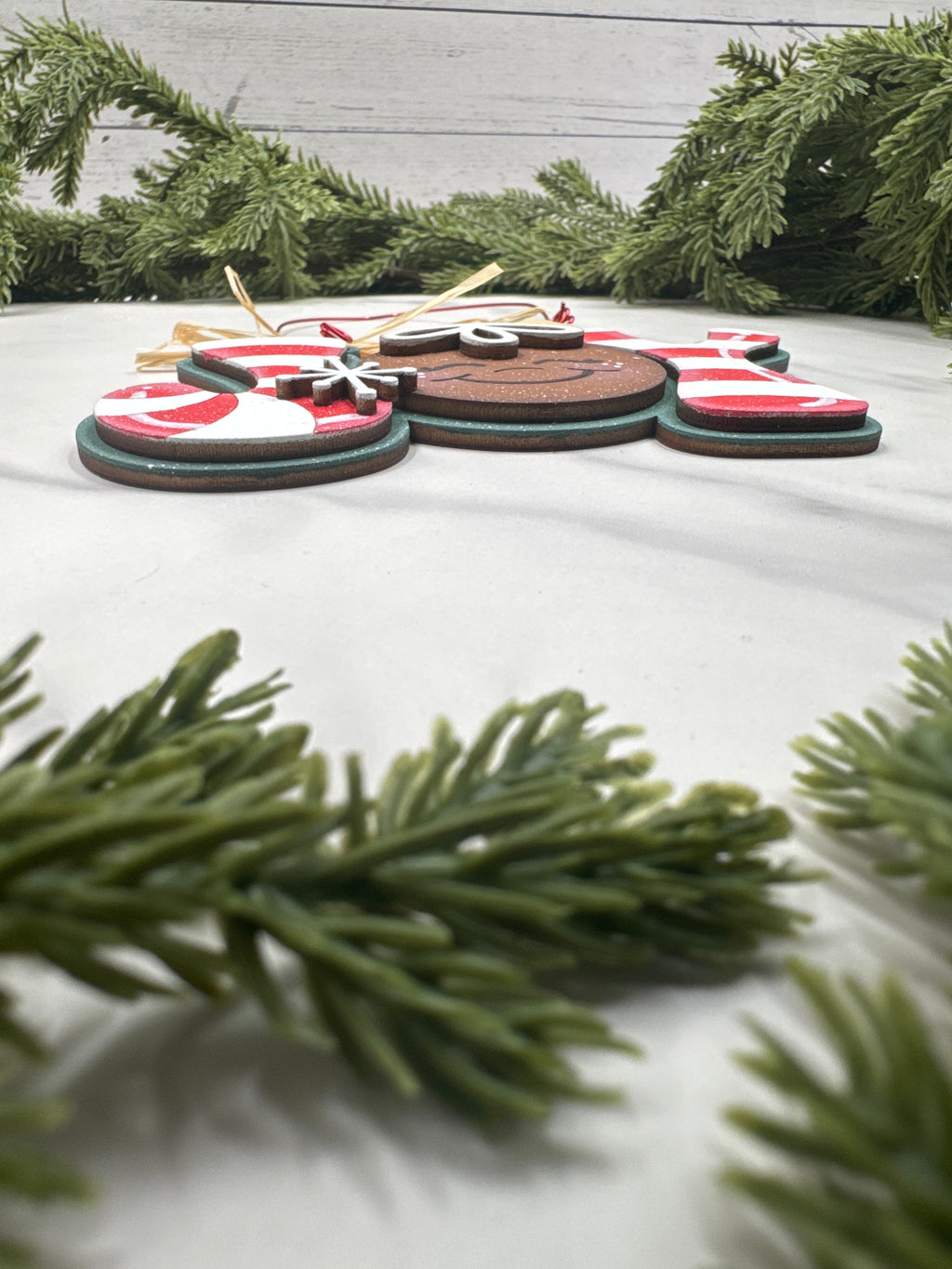 Gingerbread Joy Ornament – Handmade Wood Christmas Ornament, Candy Cane Holiday Décor, Rustic Farmhouse Ornament