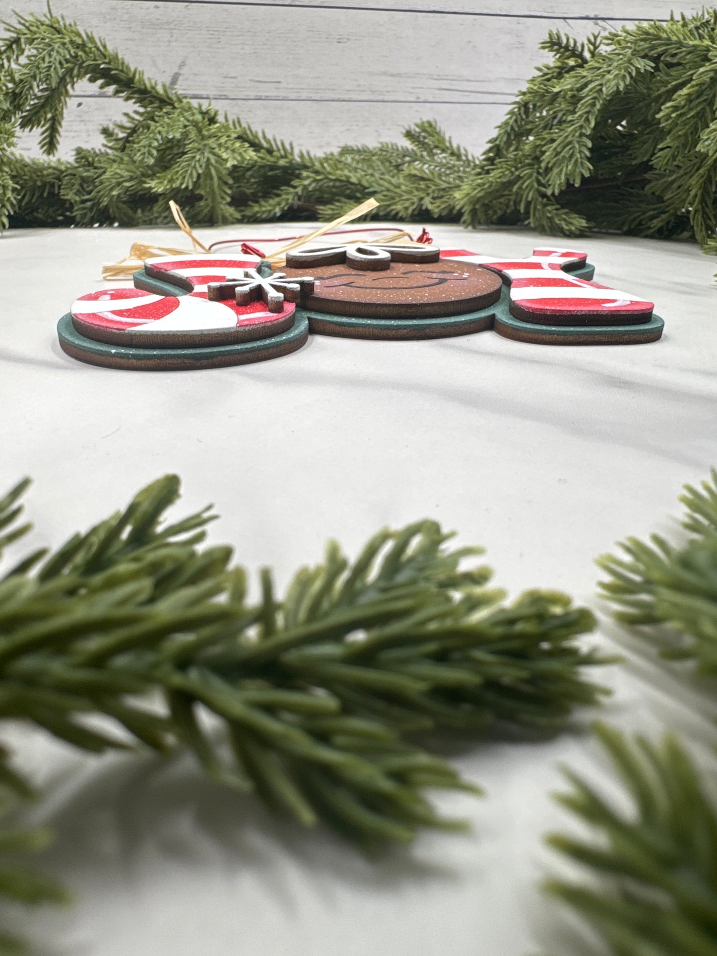 Gingerbread Joy Ornament – Handmade Wood Christmas Ornament, Candy Cane Holiday Décor, Rustic Farmhouse Ornament