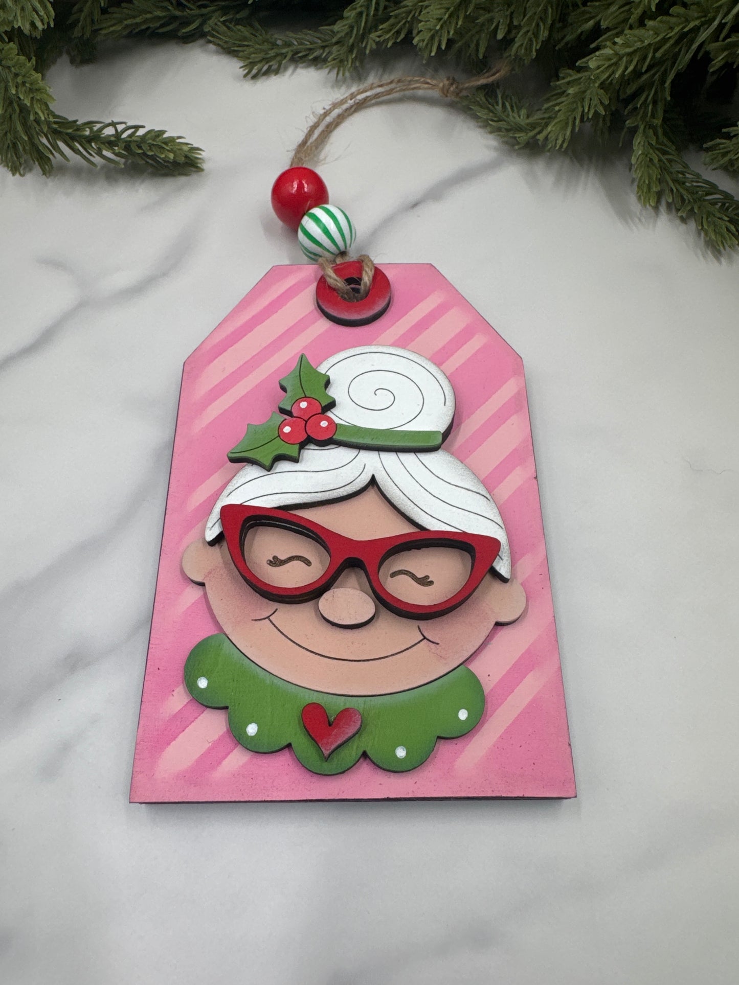 Mrs. Claus Ornament with Gift Card Holder – Handmade Wood Christmas Ornament, Holiday Gift Card Holder, Cute Christmas Décor