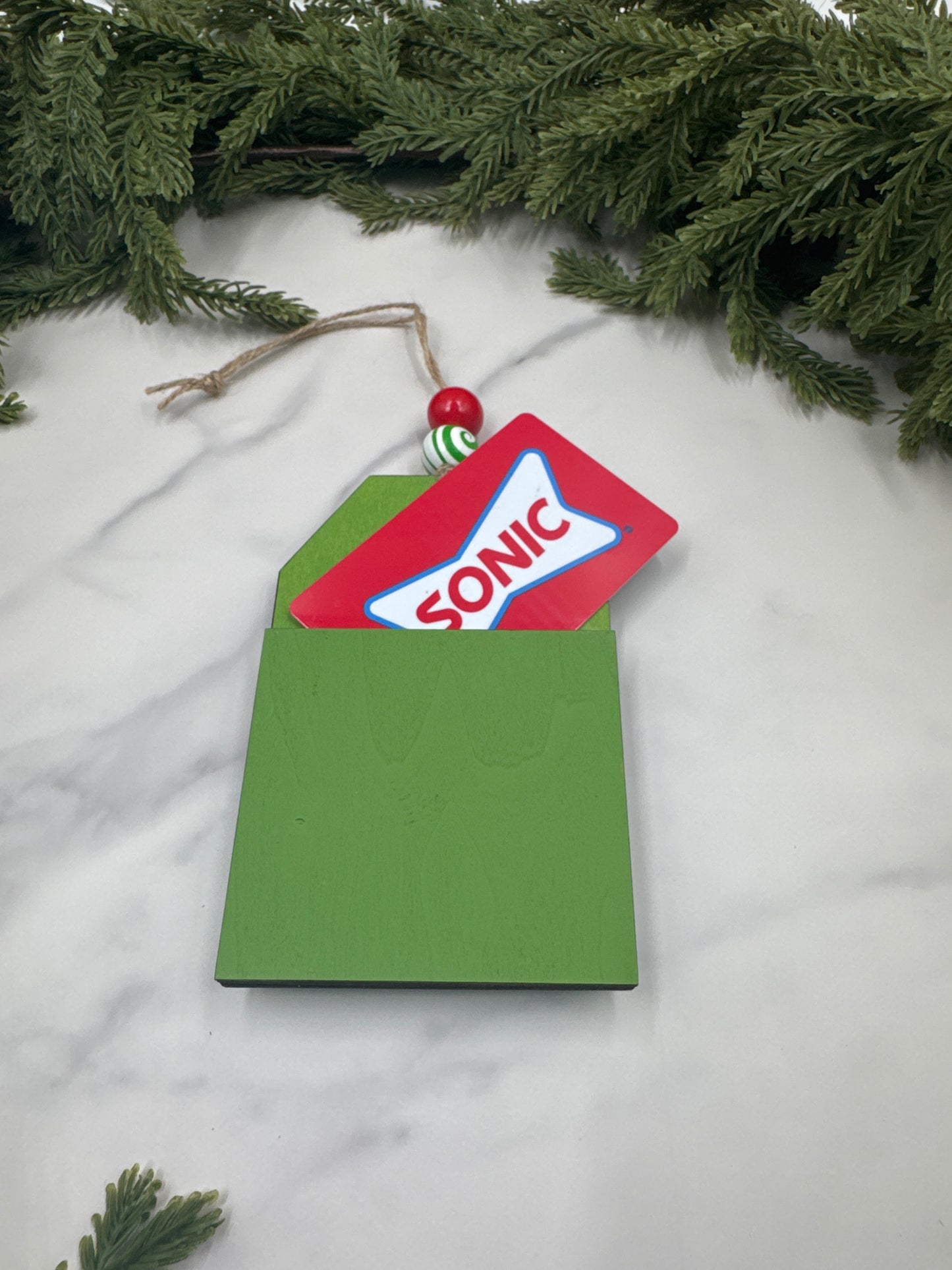 Santa Ornament with Gift Card Holder – Handmade Wood Christmas Ornament, Holiday Gift Card Holder, Festive Santa Décor