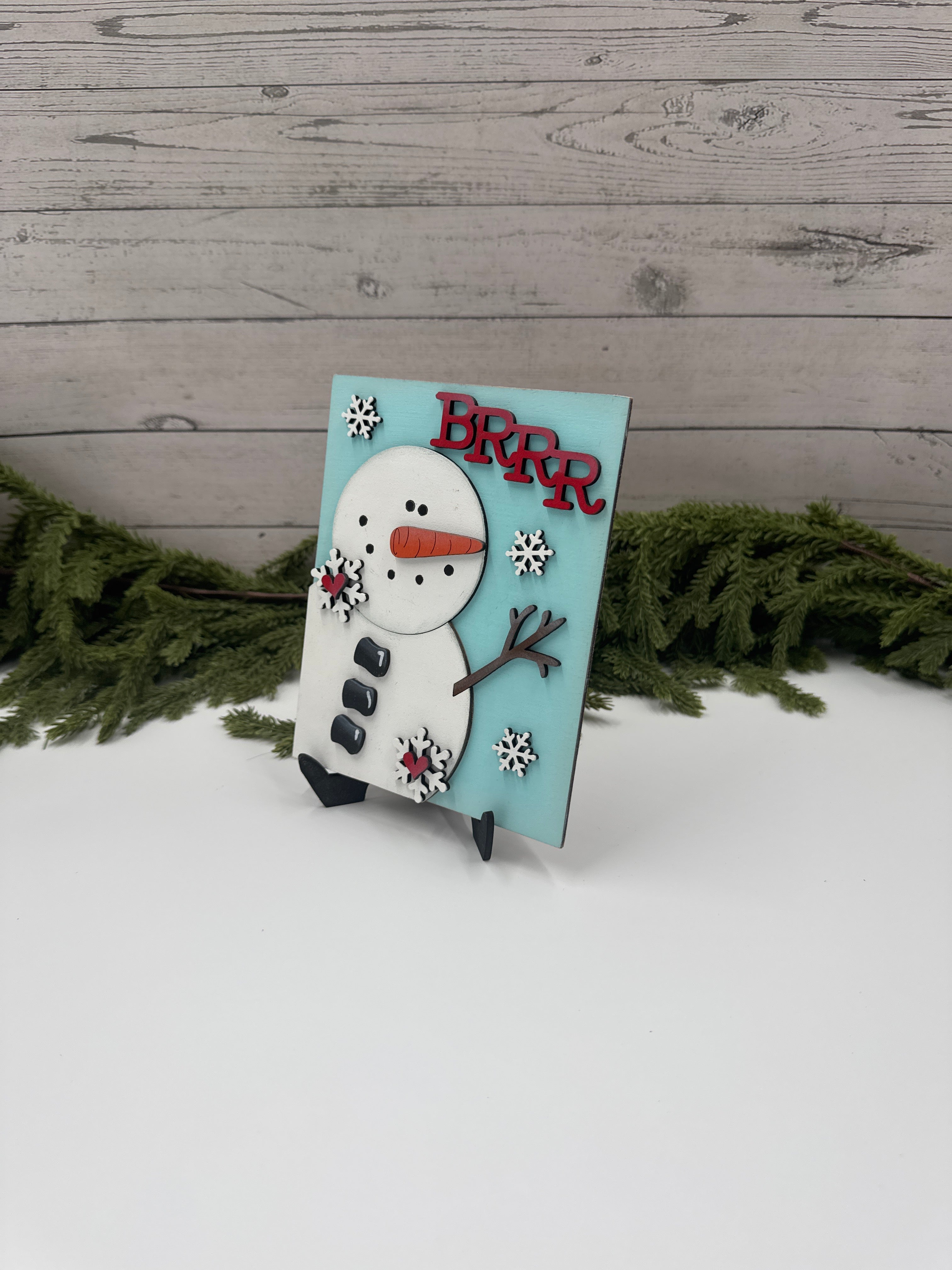 “BRRR” Winter Snowman Interchangeable Insert – 5” x 6.5” Handcrafted Wooden Sign