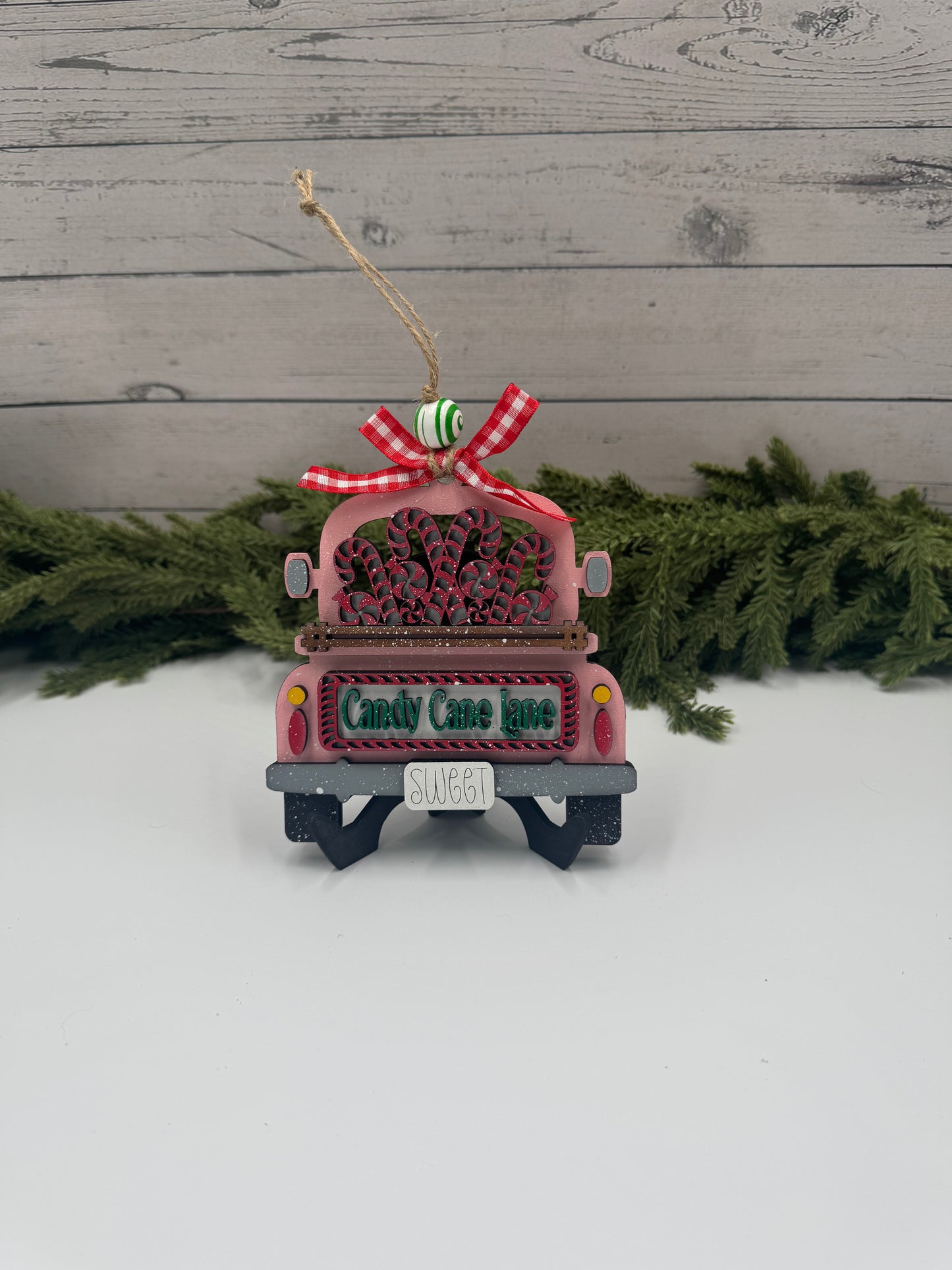 🎄 Candy Cane Santa Ornament – Handmade Wood Christmas Ornament or Gift Card Holder