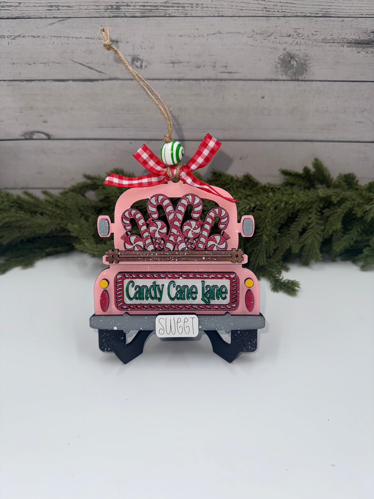🎄 Candy Cane Santa Ornament – Handmade Wood Christmas Ornament or Gift Card Holder