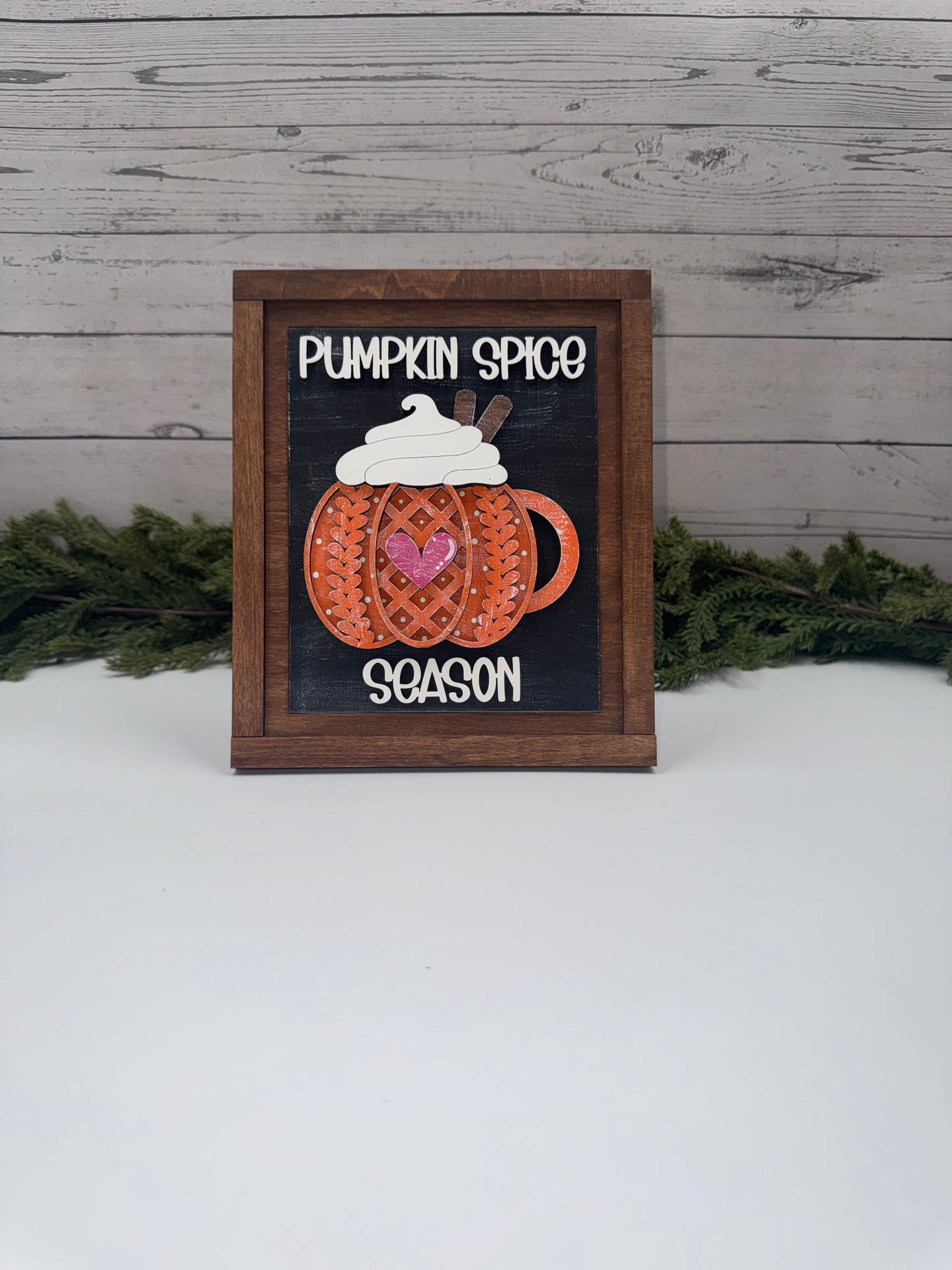 Pumpkin Spice Interchangeable Insert – 5” x 6.5” Handcrafted Wooden Fall Sign for Seasonal Holders