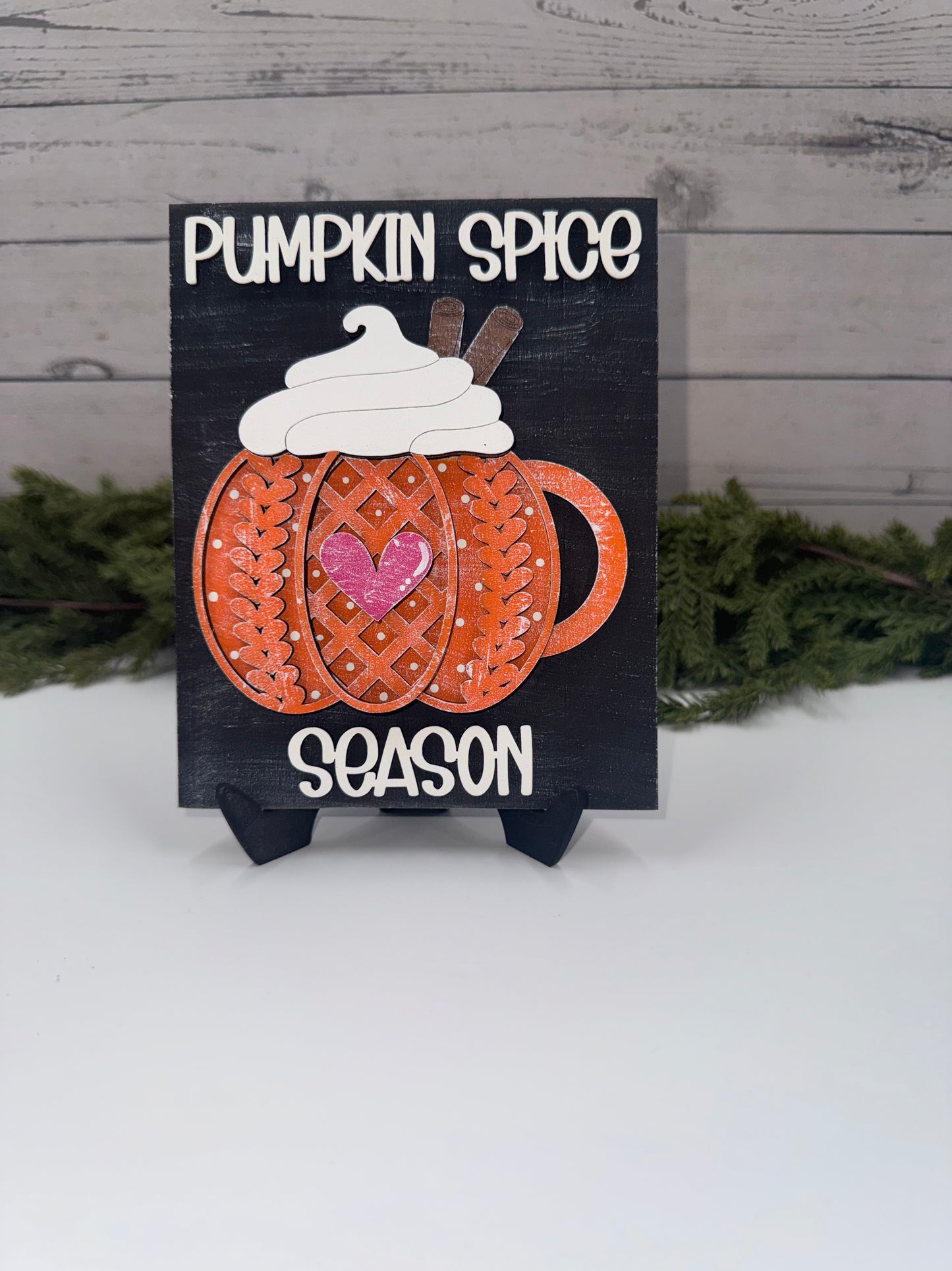 Pumpkin Spice Interchangeable Insert – 5” x 6.5” Handcrafted Wooden Fall Sign for Seasonal Holders