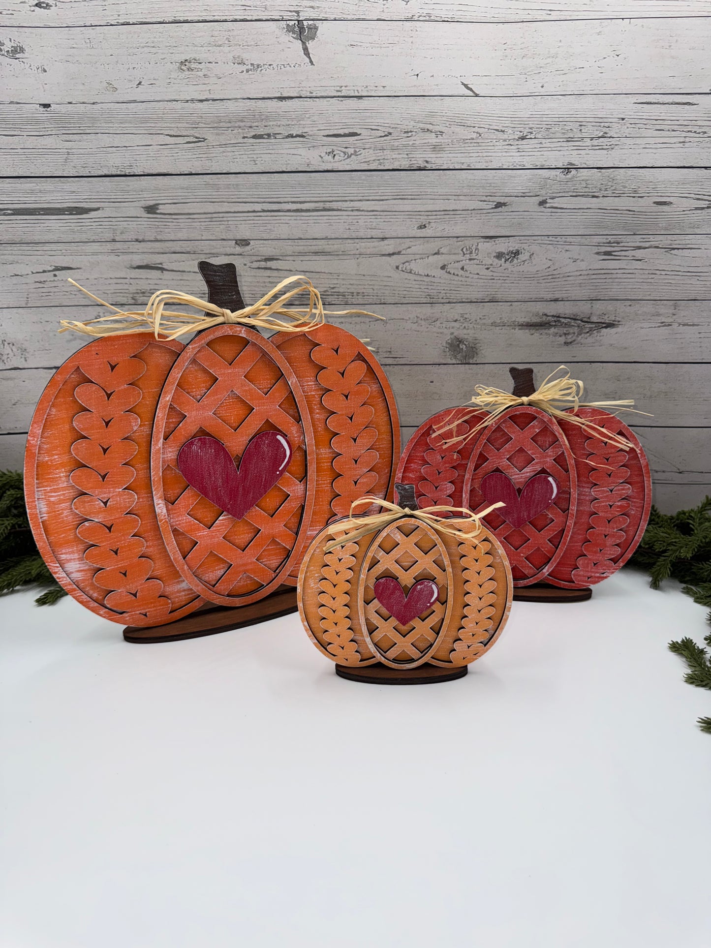 🍁 Harvest Heart Pumpkin Shelf Sitters – Handcrafted Wooden Fall Décor in Three Sizes