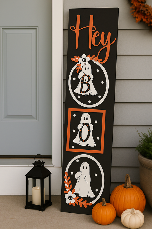 Hey Boo Halloween Porch Sign – Tall Wooden Front Door Décor