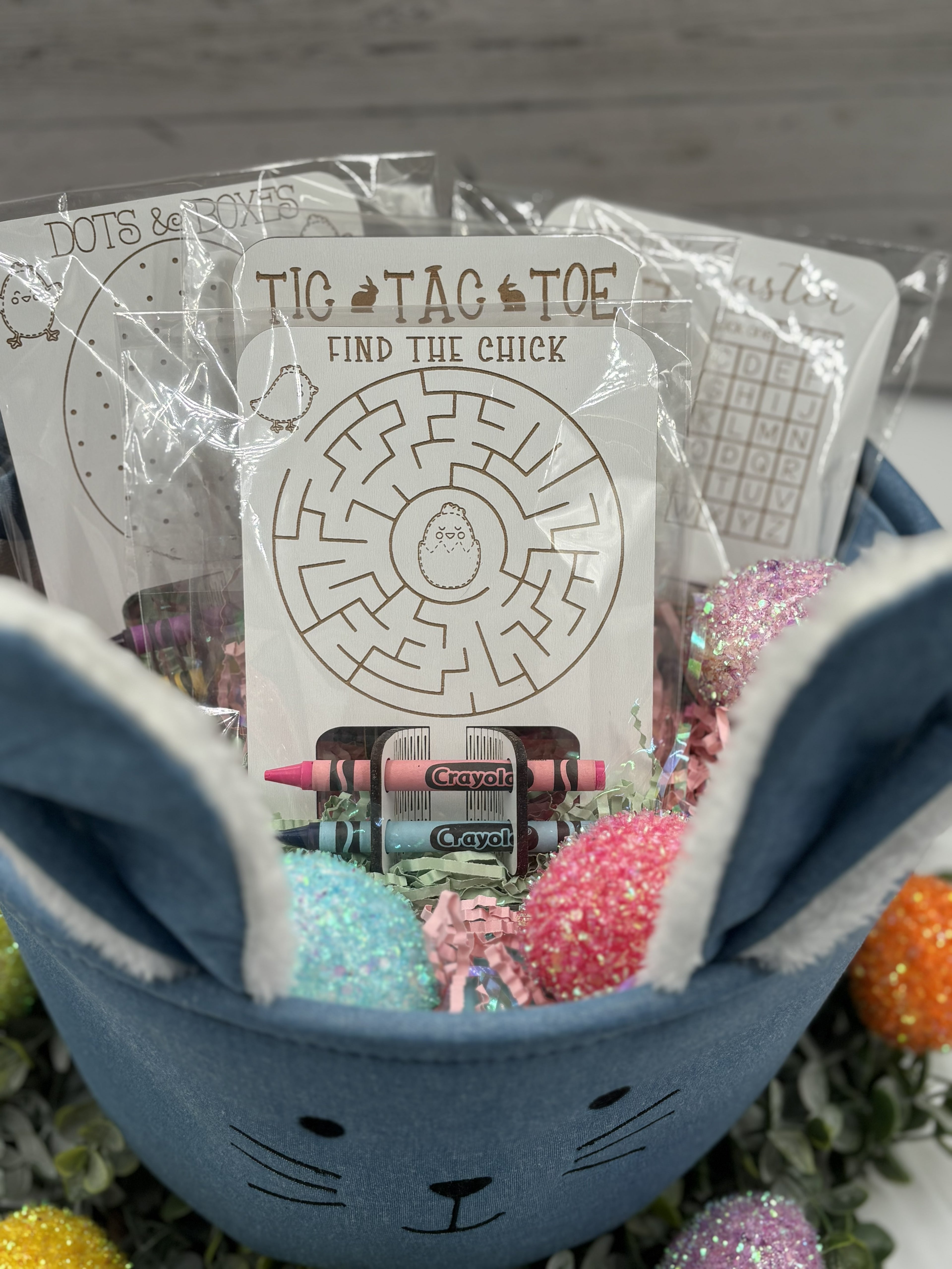 Easter Mini Game Set for Kids | Tic Tac Toe, Dots & Boxes, Maze, Hangman | Travel Games with Crayons | Easter Basket Stuffer