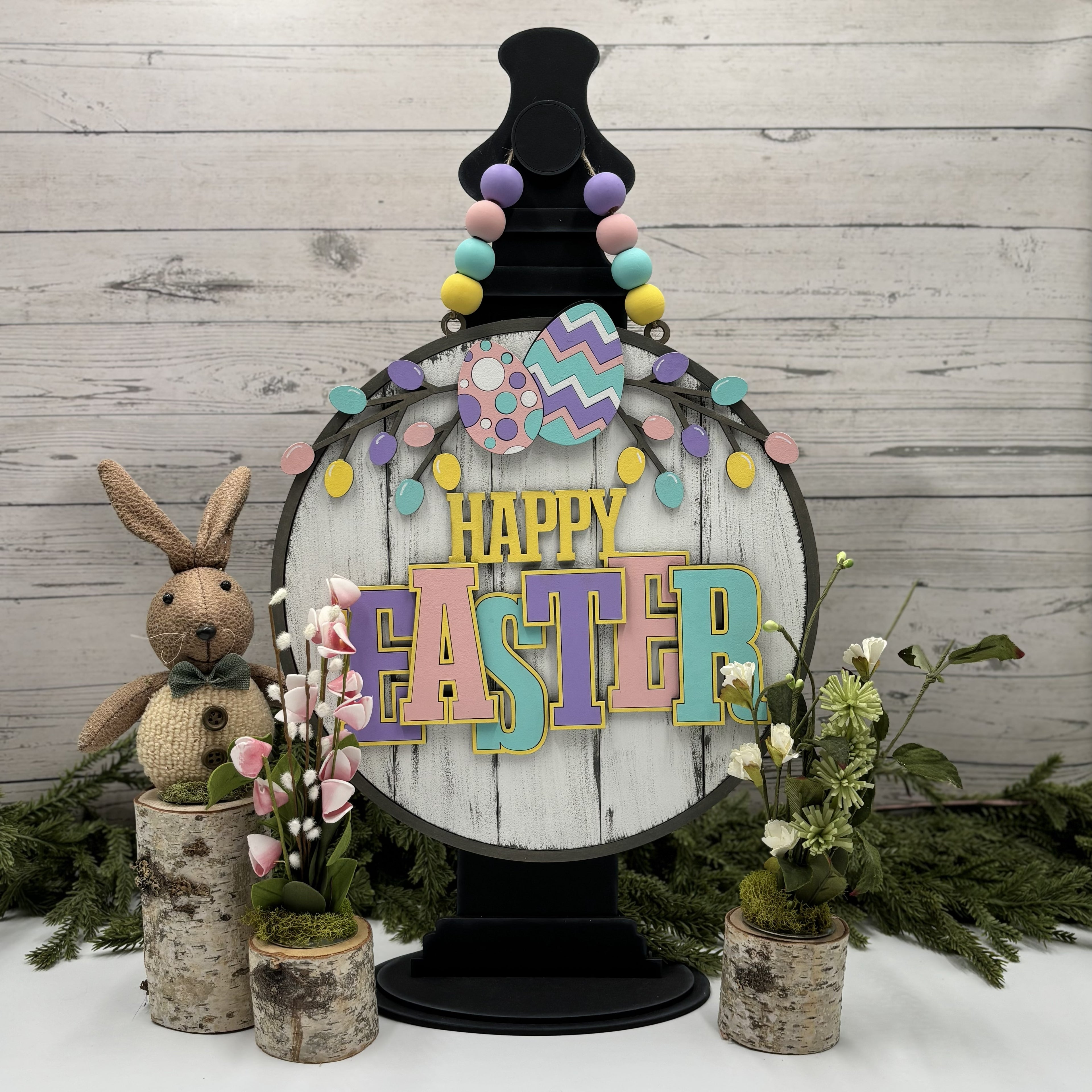 Pastel Happy Easter Door Hanger | Layered Wood Easter Berry Decor