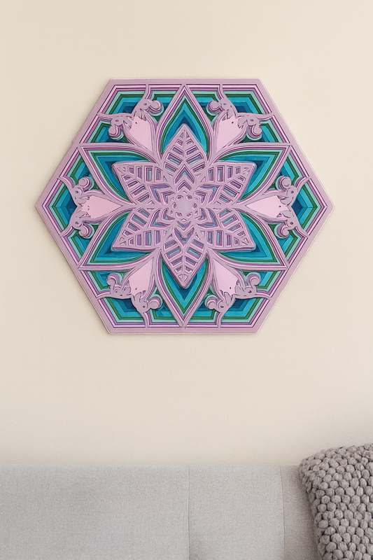 Layered Wooden Mandala Wall Art – Hexagon Design
