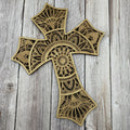Layered Wooden Cross Wall Art | Ornate Scrollwork Christian Home Decor