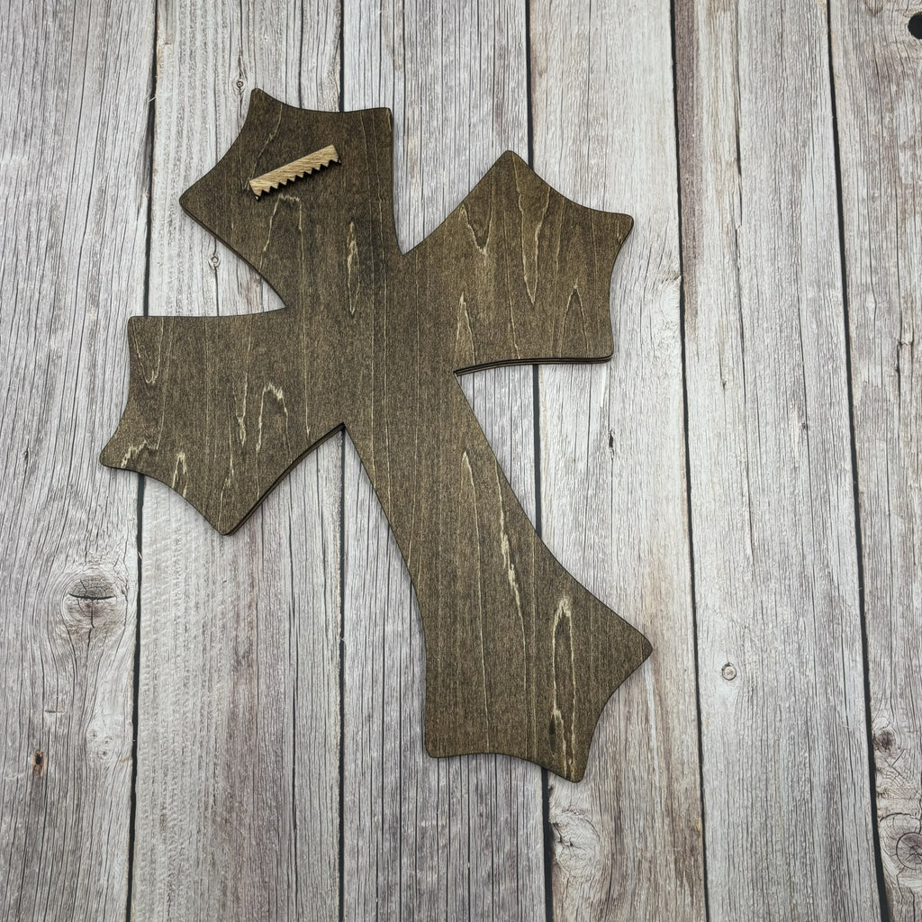 Layered Wooden Cross Wall Art | Ornate Scrollwork Christian Home Decor