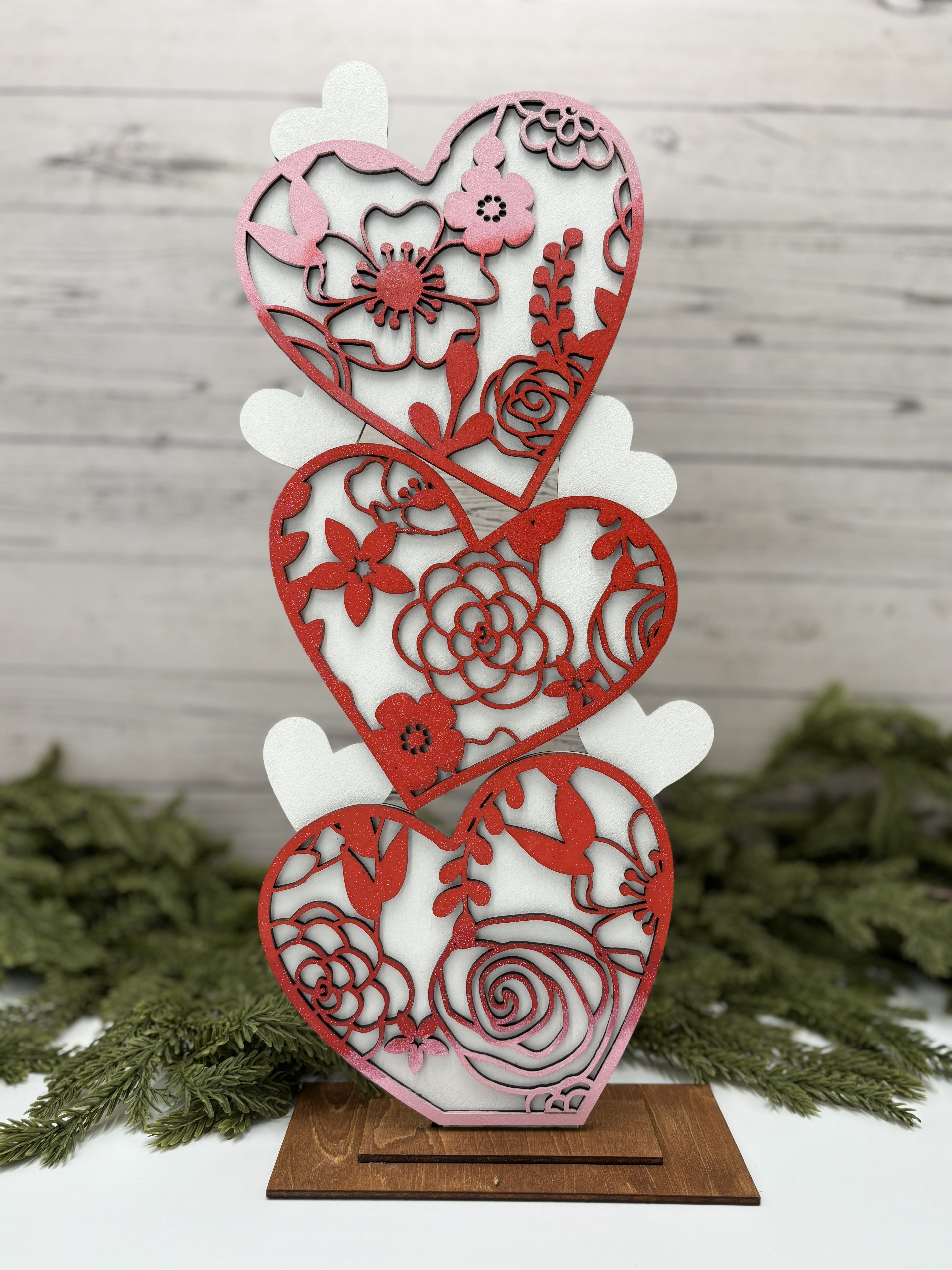 Floral Stacking Hearts, Valentines Shelf Sitter, Floral Valentine, Heart Designs, Galantine's Décor